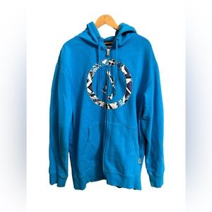 Volcom Zip Up Sweatshirt Men’s Size L Y2K Teal Skater Logo Embroidered Thick